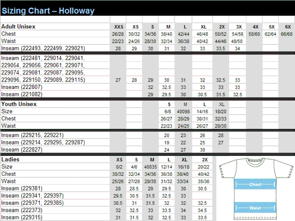 Holloway Size Chart