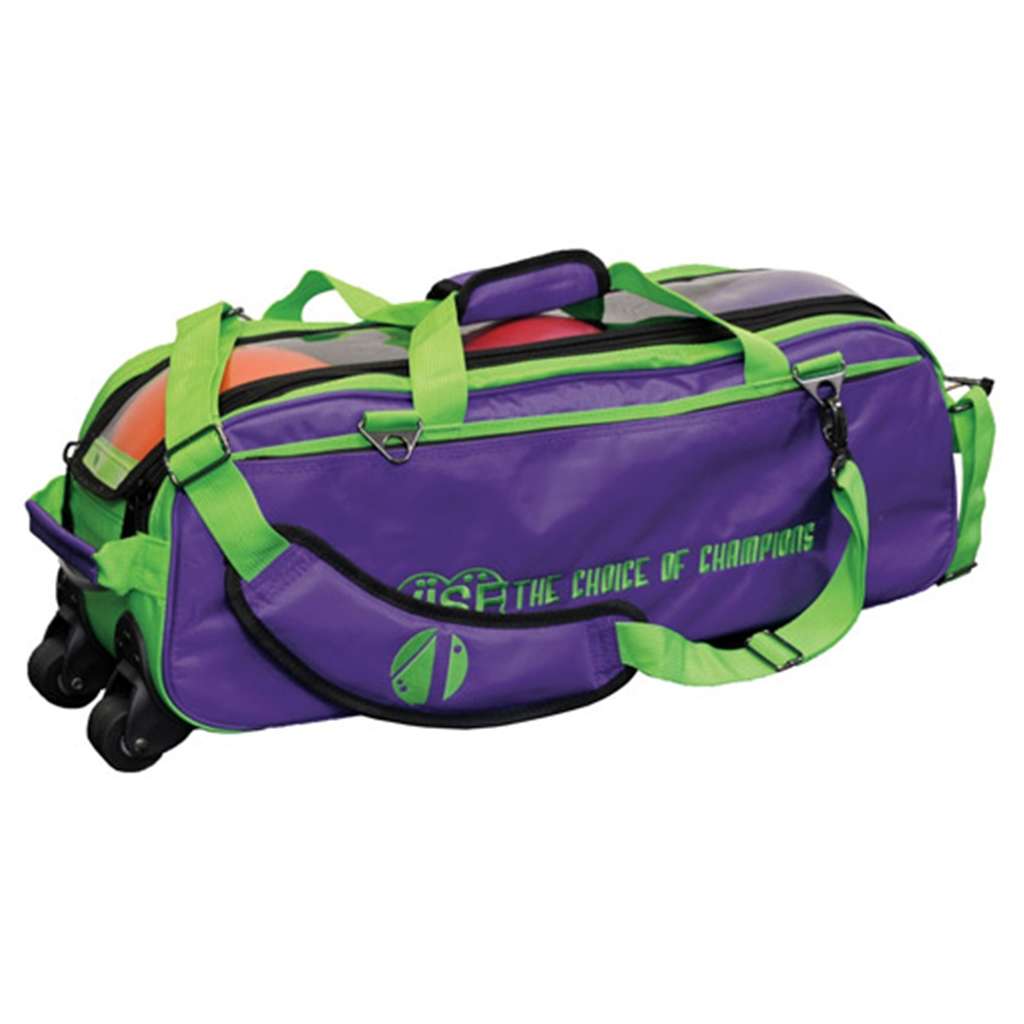 Vise Clear Top 3 Ball Roller Bowling Bag- Grape/Green