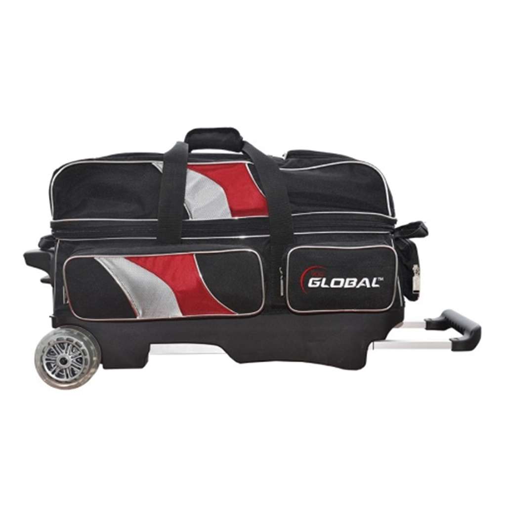 900 Global Deluxe 3 Ball Roller Bowling Bag- Black/Red/Silver