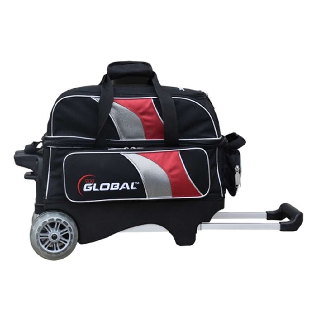 900 Global Deluxe 2 Ball Roller Bowling Bag- Black/Red/Silver