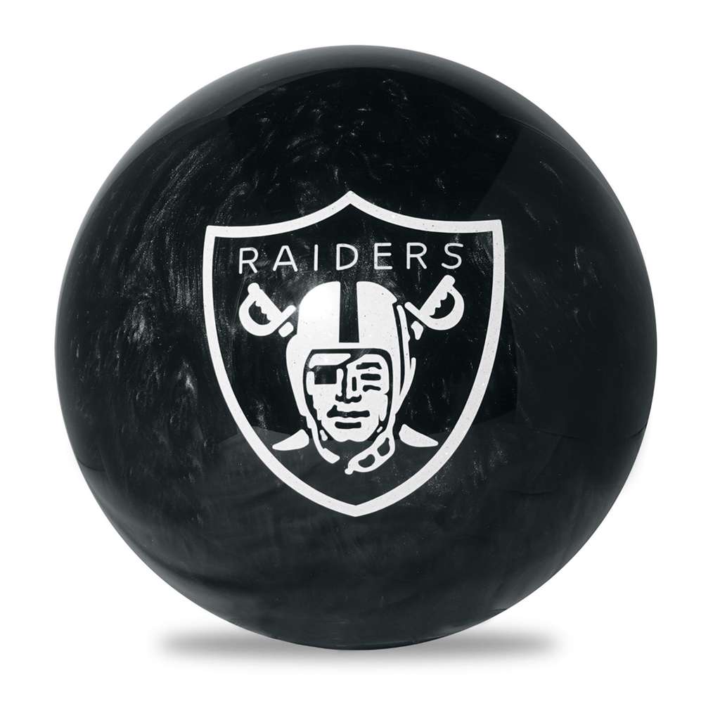 KR Strikeforce NFL Las Vegas Raiders - PRE-DRILLED Polyester Bowling Ball - Black/Silver